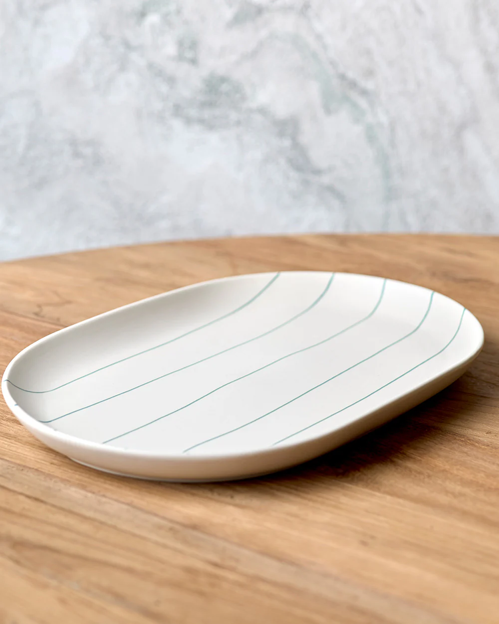 38cm Oval Tray in Cream With Green Stripe / Coastal Junction - Image 3